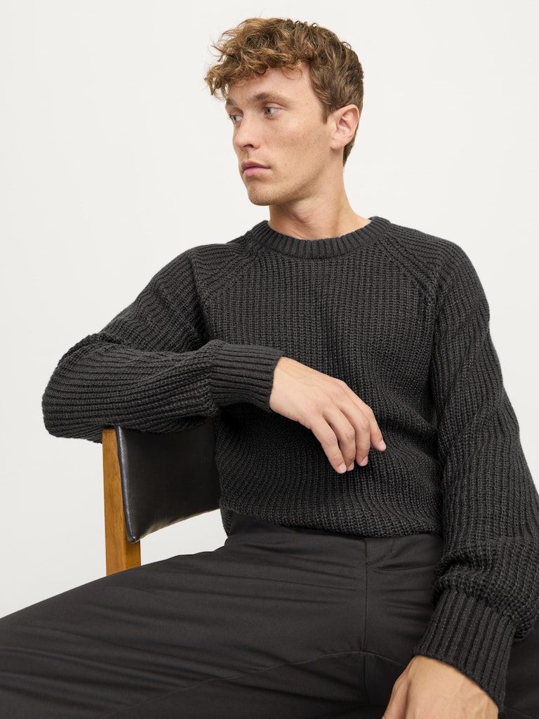 Jack & Jones Jjjones Knit Crew Neck Jack & Jones Pullover 12267393Asphalt Twisted w. Black