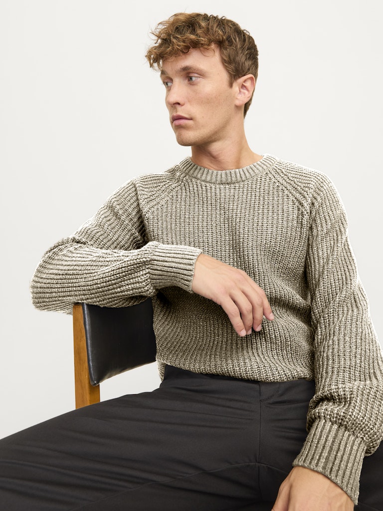 Jack & Jones Jjjones Knit Crew Neck Jack & Jones Pullover 12267393White Twisted w. Crockery
