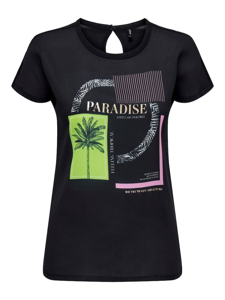 Onlflora Reg S/S Top Box Jrs Black Paradise