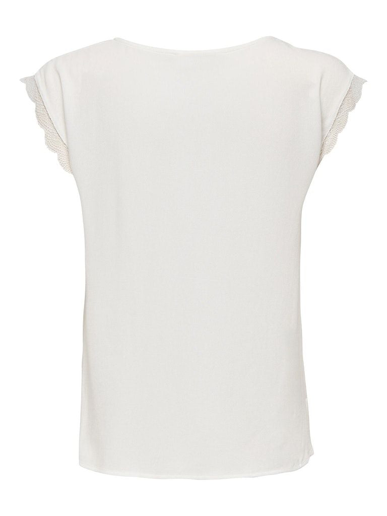 Onljasmina Fr S/S V-Neck Lace Top Ptm Cloud Dancer