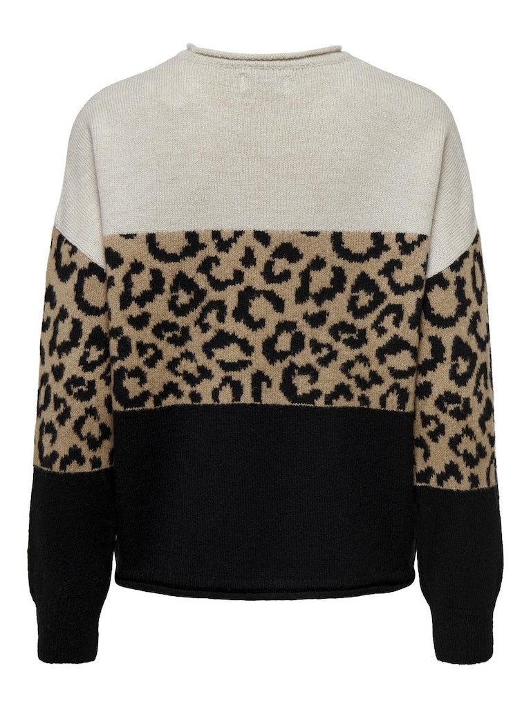 Onljade Animal Ls O-Neck Nca KntMoonbeam Black/Toasted Coconut