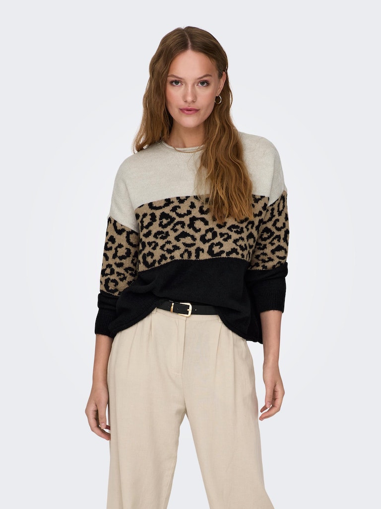 Onljade Animal Ls O-Neck Nca KntMoonbeam Black/Toasted Coconut