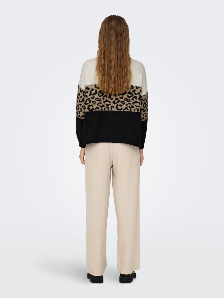 Onljade Animal Ls O-Neck Nca KntMoonbeam Black/Toasted Coconut