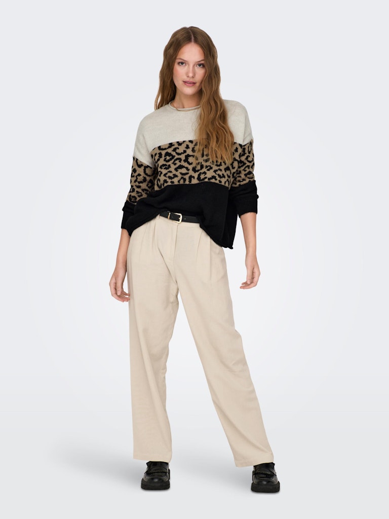Onljade Animal Ls O-Neck Nca KntMoonbeam Black/Toasted Coconut