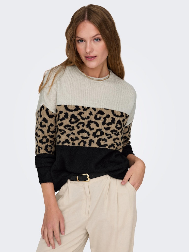 Onljade Animal Ls O-Neck Nca KntMoonbeam Black/Toasted Coconut