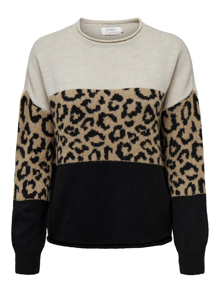 Onljade Animal Ls O-Neck Nca KntMoonbeam Black/Toasted Coconut