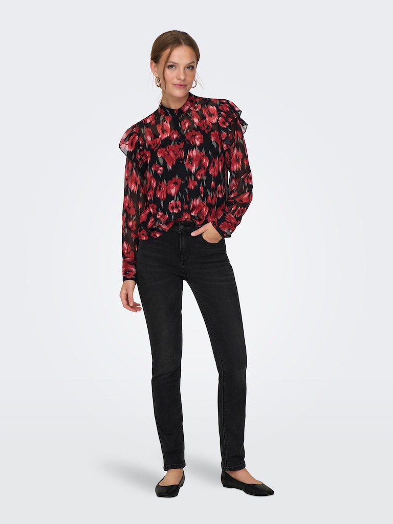Onlmarise L/S Frill Shirt PtmPoppy Red Ikat flowers