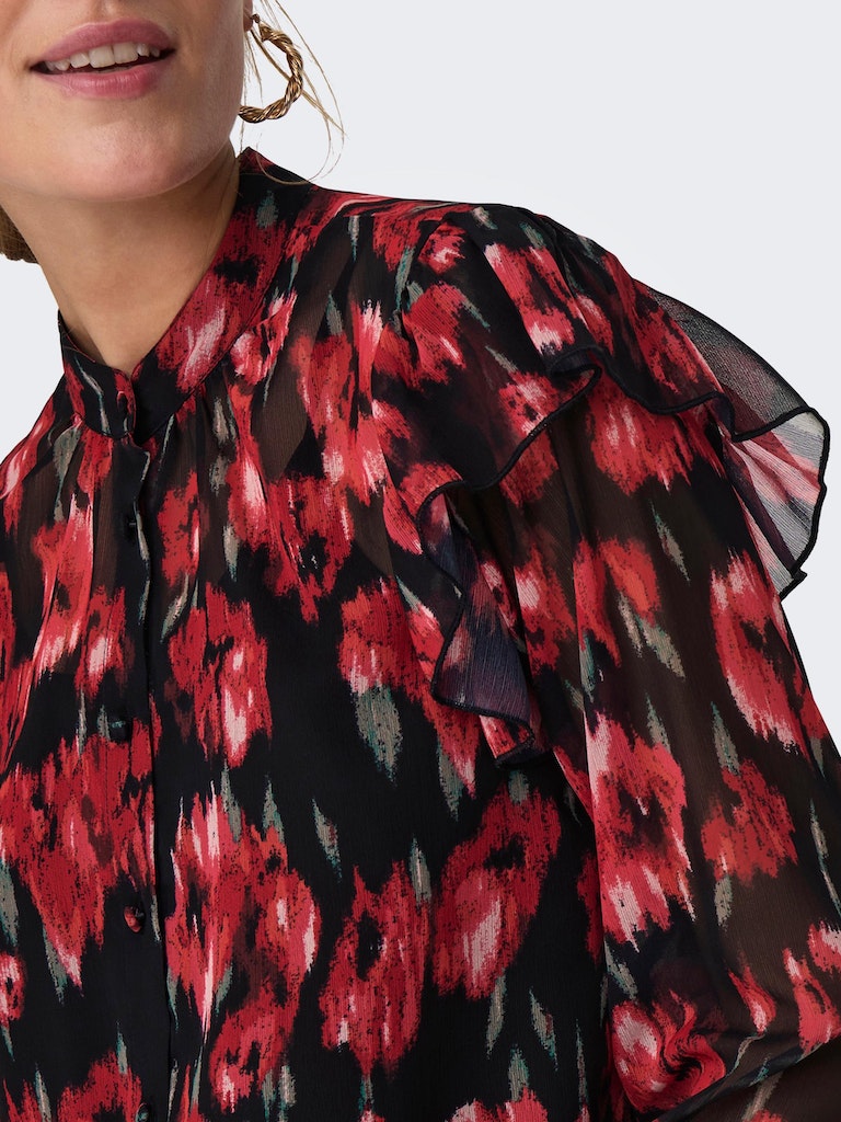 Onlmarise L/S Frill Shirt PtmPoppy Red Ikat flowers