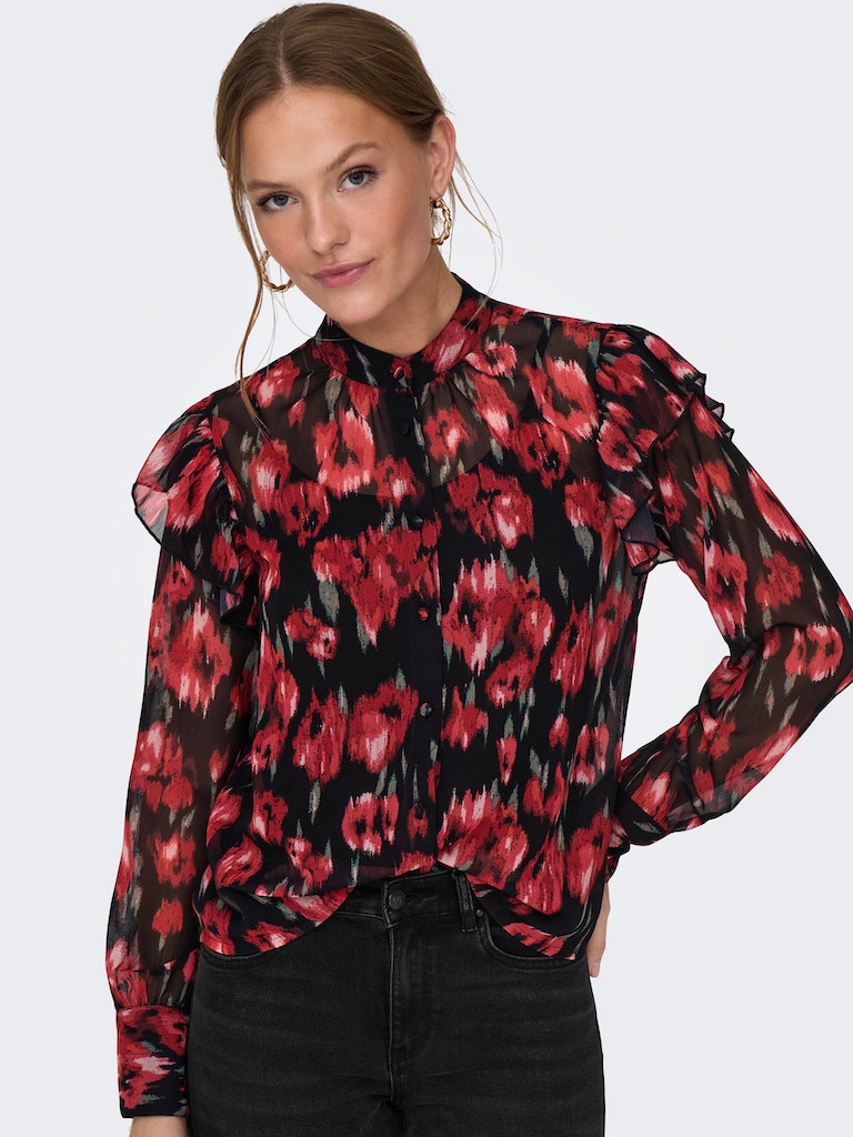 Onlmarise L/S Frill Shirt PtmPoppy Red Ikat flowers