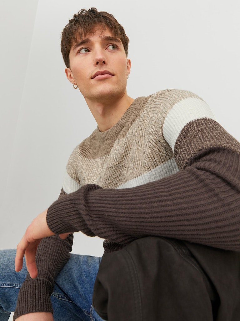 Jjpannel Knit Crew Neck Aw23Crockery BLOCKING