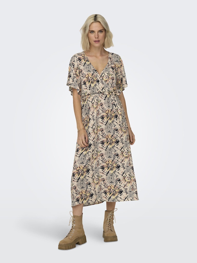 Jdygaya S/S Long Wrap Dress Wvn Exp Eggnog Aura Print