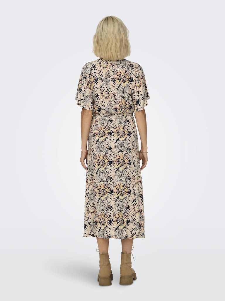 Jdygaya S/S Long Wrap Dress Wvn Exp Eggnog Aura Print