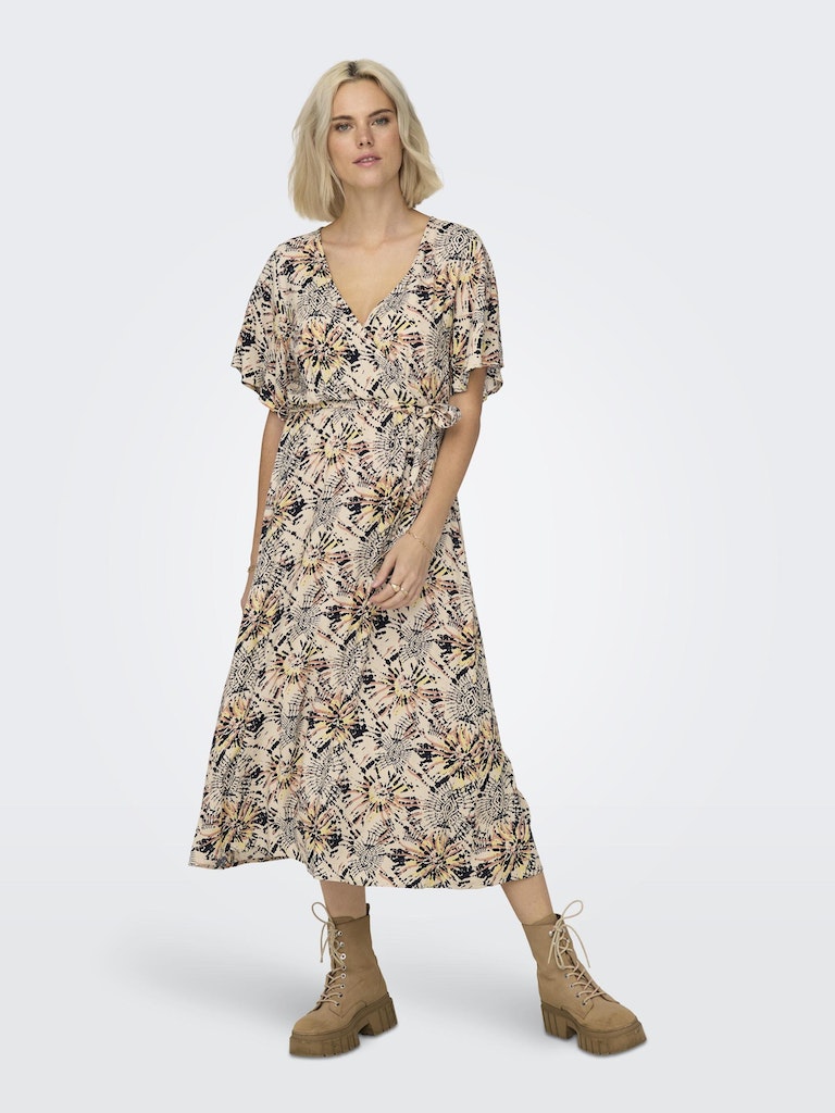 Jdygaya S/S Long Wrap Dress Wvn Exp Eggnog Aura Print