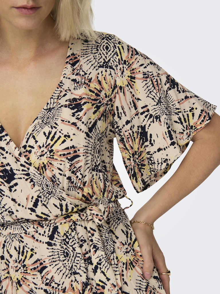 Jdygaya S/S Long Wrap Dress Wvn Exp Eggnog Aura Print