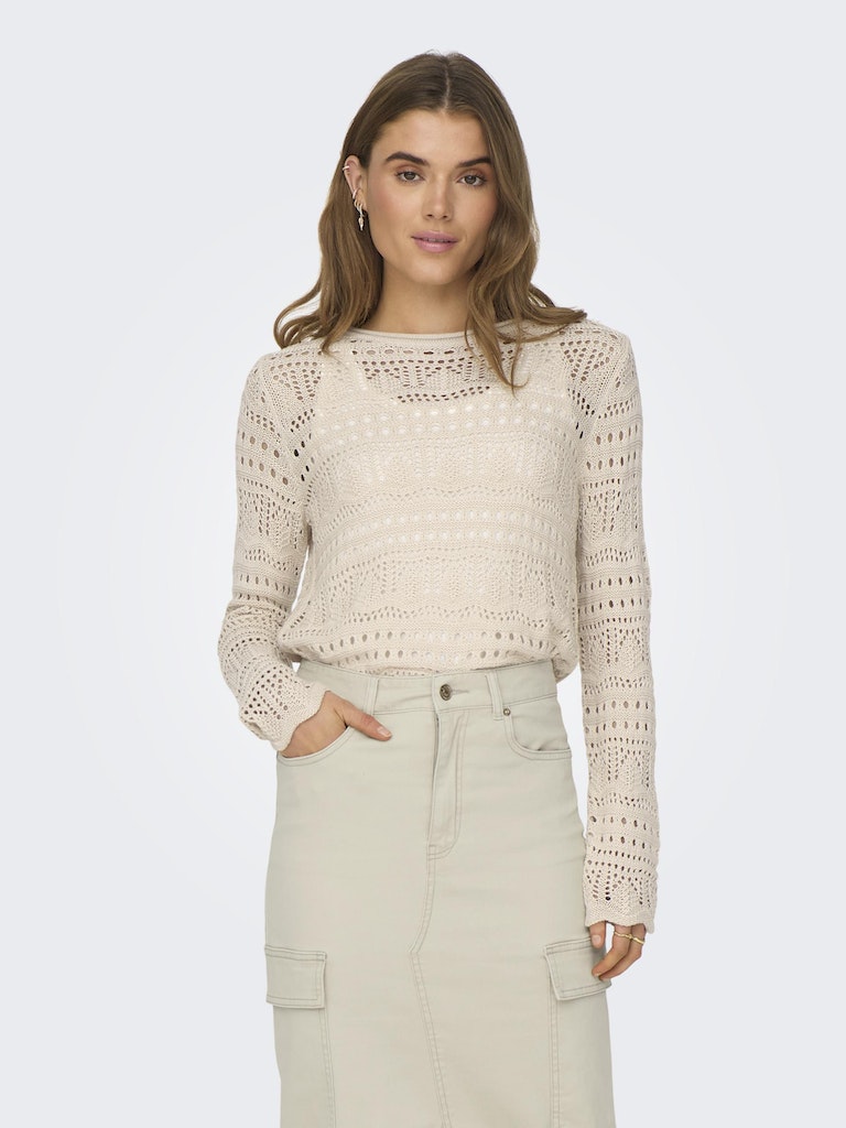 Jdysun Lay L/S Boatneck Pullov. Knt Noos Tapioca