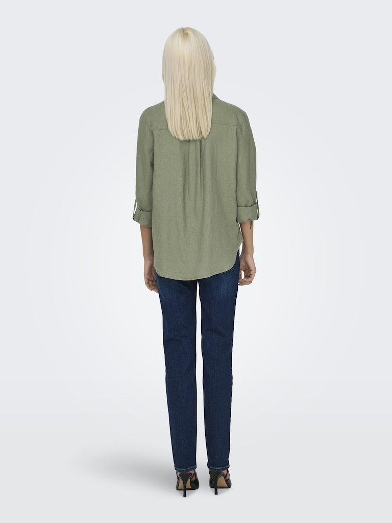 Onlyasmin-Caro L/S Linen Shirt Pnt Noos Oil Green 15311011 de Only