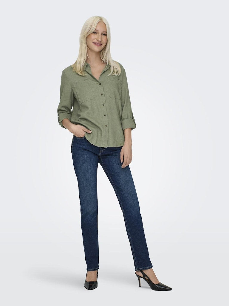 Onlyasmin-Caro L/S Linen Shirt Pnt Noos Oil Green 15311011 de Only