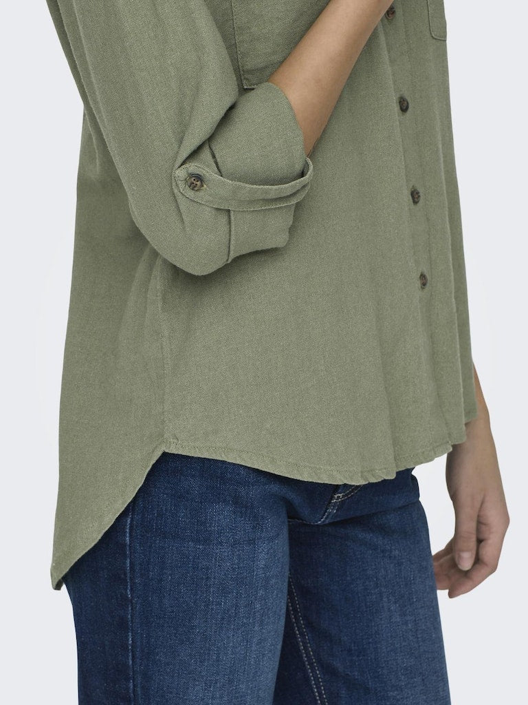 Onlyasmin-Caro L/S Linen Shirt Pnt Noos Oil Green 15311011 de Only