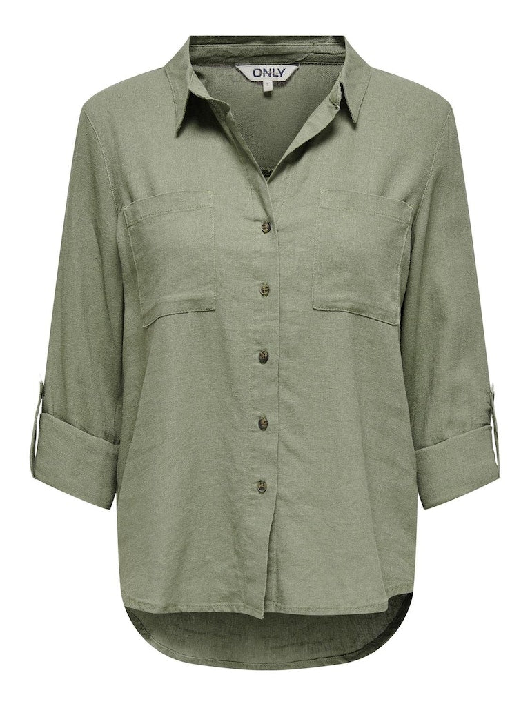 Onlyasmin-Caro L/S Linen Shirt Pnt Noos Oil Green 15311011 de Only