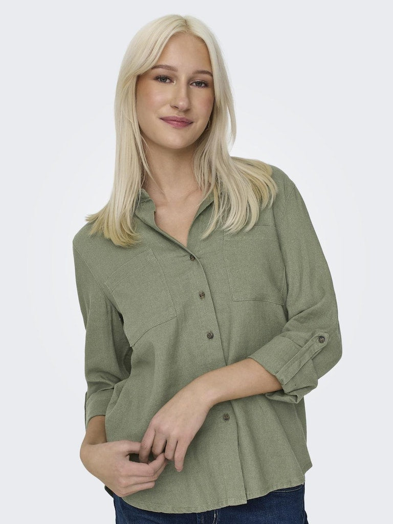 Onlyasmin-Caro L/S Linen Shirt Pnt Noos Oil Green 15311011 de Only