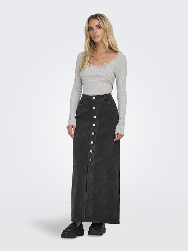 Onlkita Button Maxi Dnm Skirt Gua Washed Black