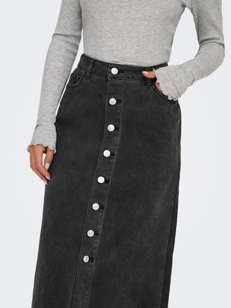 Onlkita Button Maxi Dnm Skirt Gua Washed Black