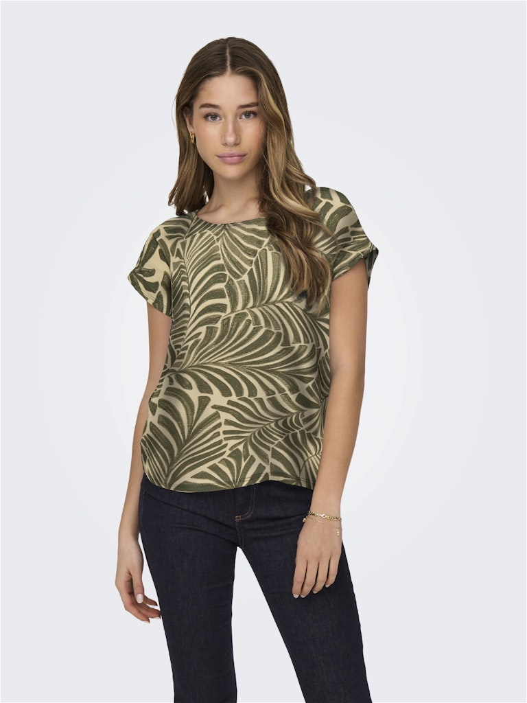 Camiseta Only 15317118 Onlvigga S/S Aop Top Box Jrs Kalamata  Mexicana Palm