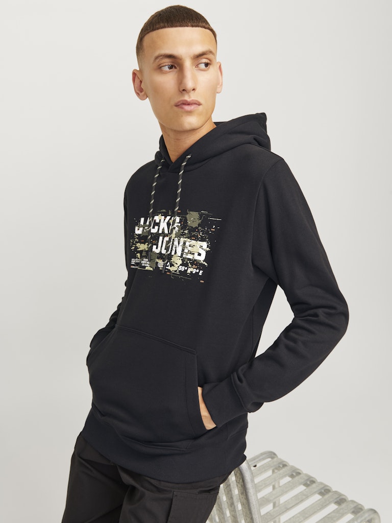 Jack & Jones Jcooutdoor Logo Sweat Hood Sn 12261670 Black