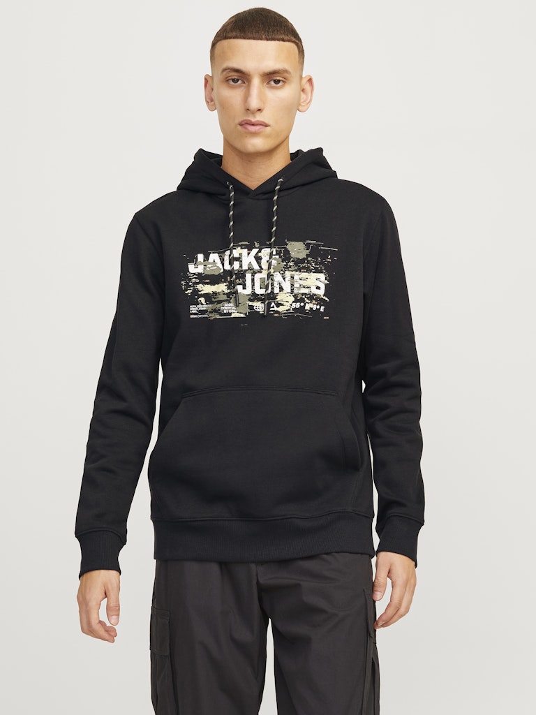 Jack & Jones Jcooutdoor Logo Sweat Hood Sn 12261670 Black