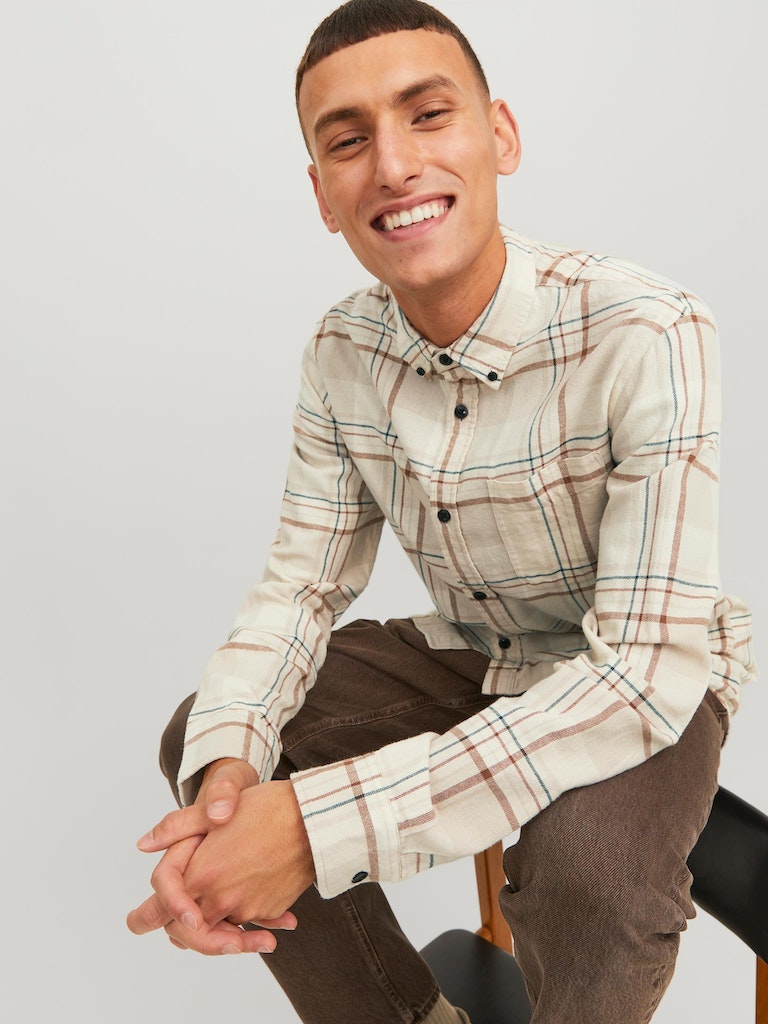 Jprblubrook Check Twill Shirt L/SIsland Fossil COMFORT FIT