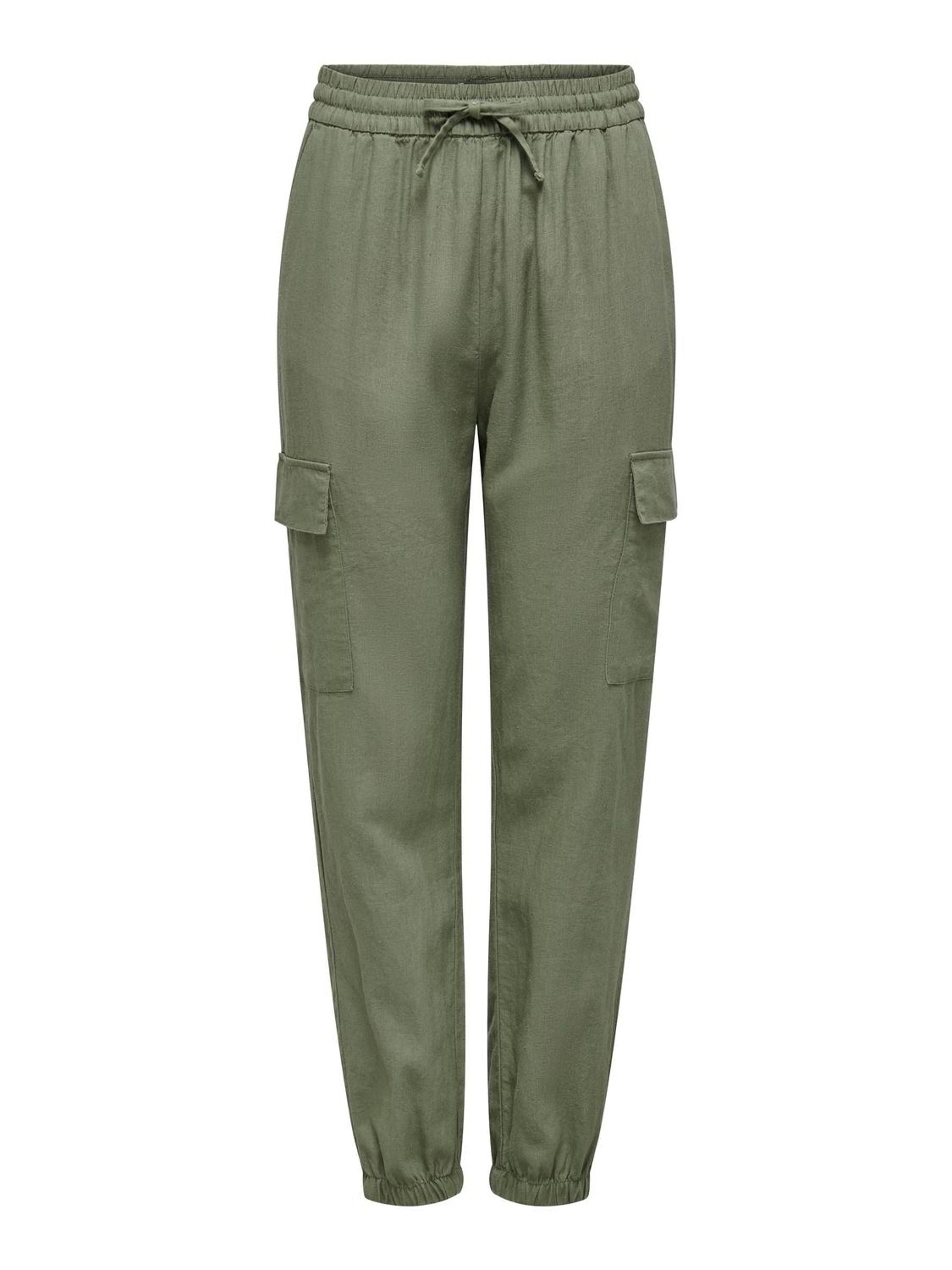 Trousers ONLY Onlcaro Mw Lin Pull Up Cargo Pnt Noos 15310987 Oil Green