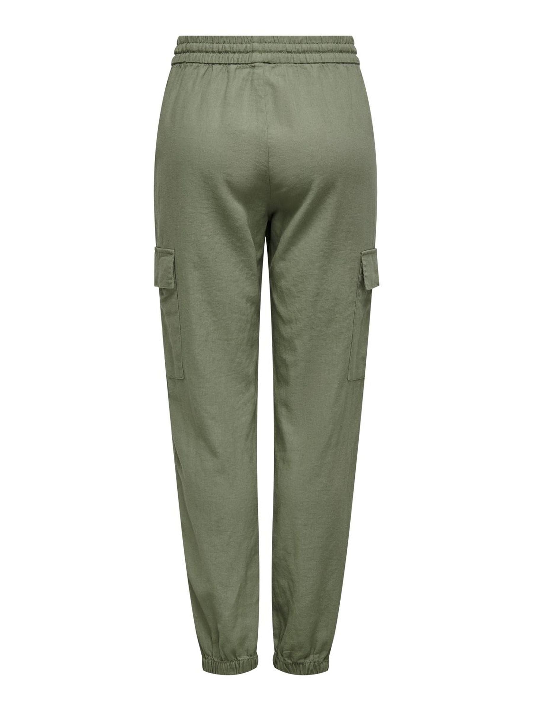 Trousers ONLY Onlcaro Mw Lin Pull-Up Cargo Pnt Noos 15310987 Oil Green