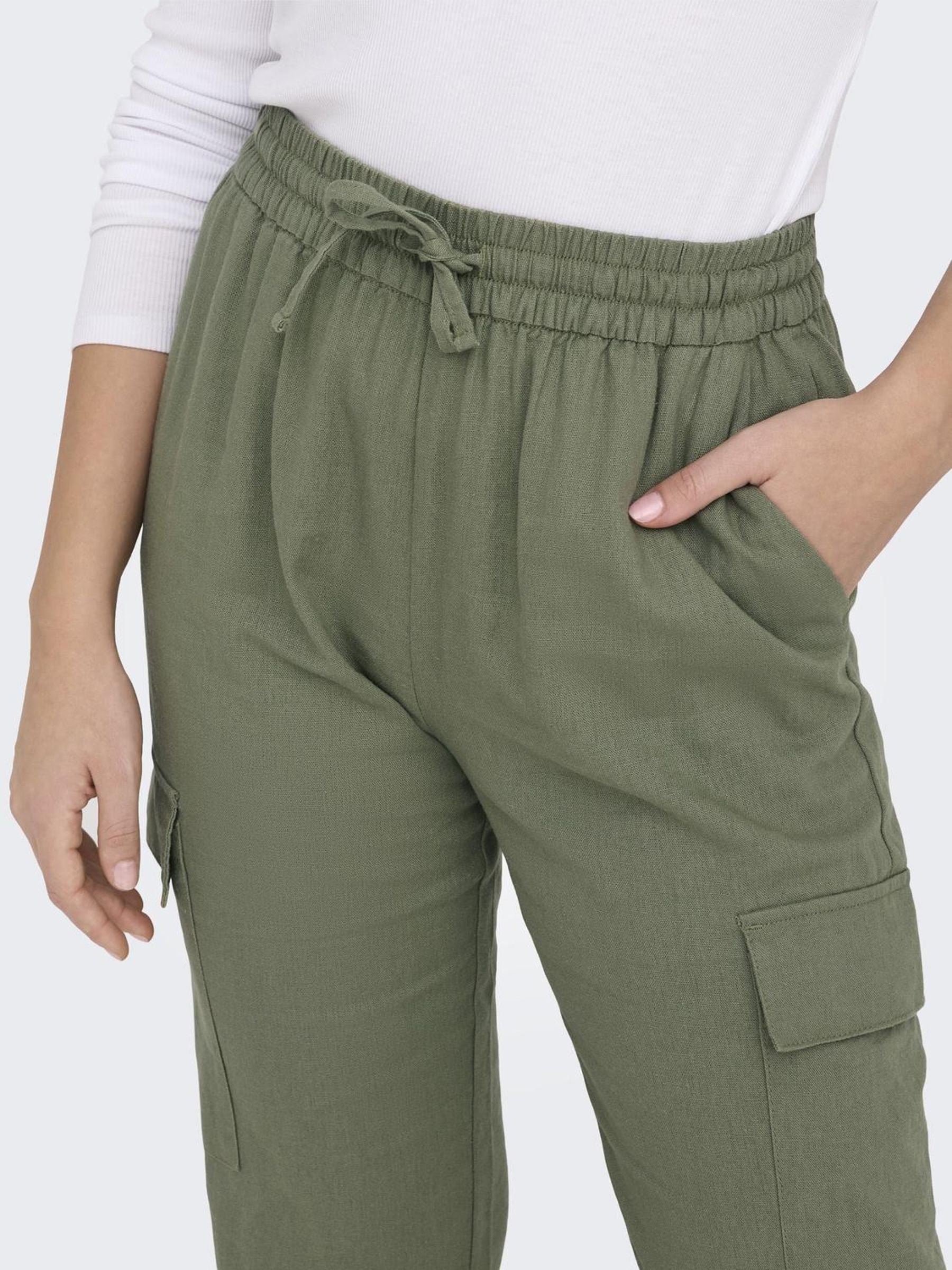 Trousers ONLY Onlcaro Mw Lin Pull-Up Cargo Pnt Noos 15310987 Oil Green