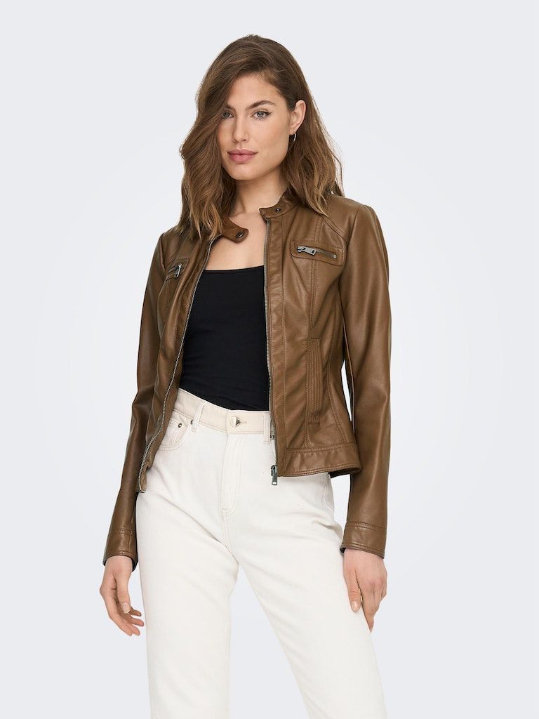 Onlbandit Faux Leather Biker Otw Noos Cognac - dvjeans