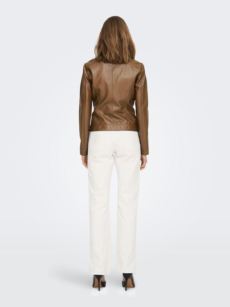 Onlbandit Faux Leather Biker Otw Noos Cognac - dvjeans
