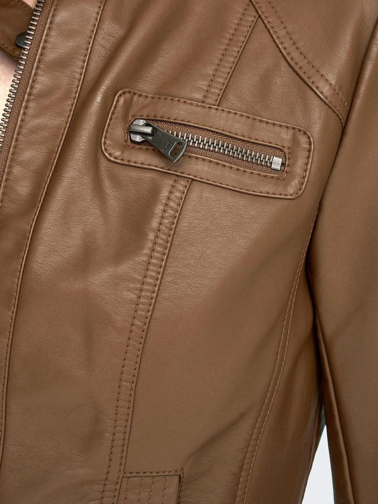 Onlbandit Faux Leather Biker Otw Noos Cognac - dvjeans