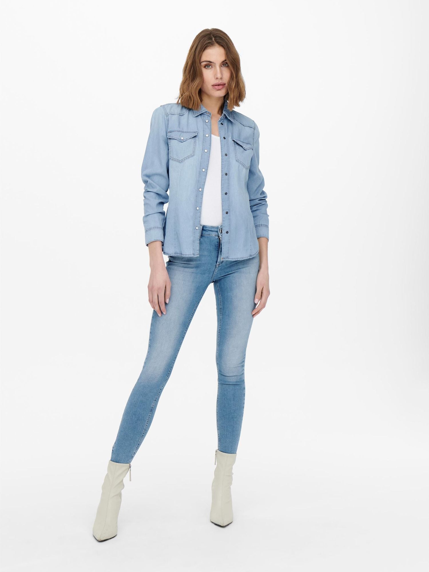 Onlrock It Dnm Ls Shirt Noos Light Blue Denim - dvjeans