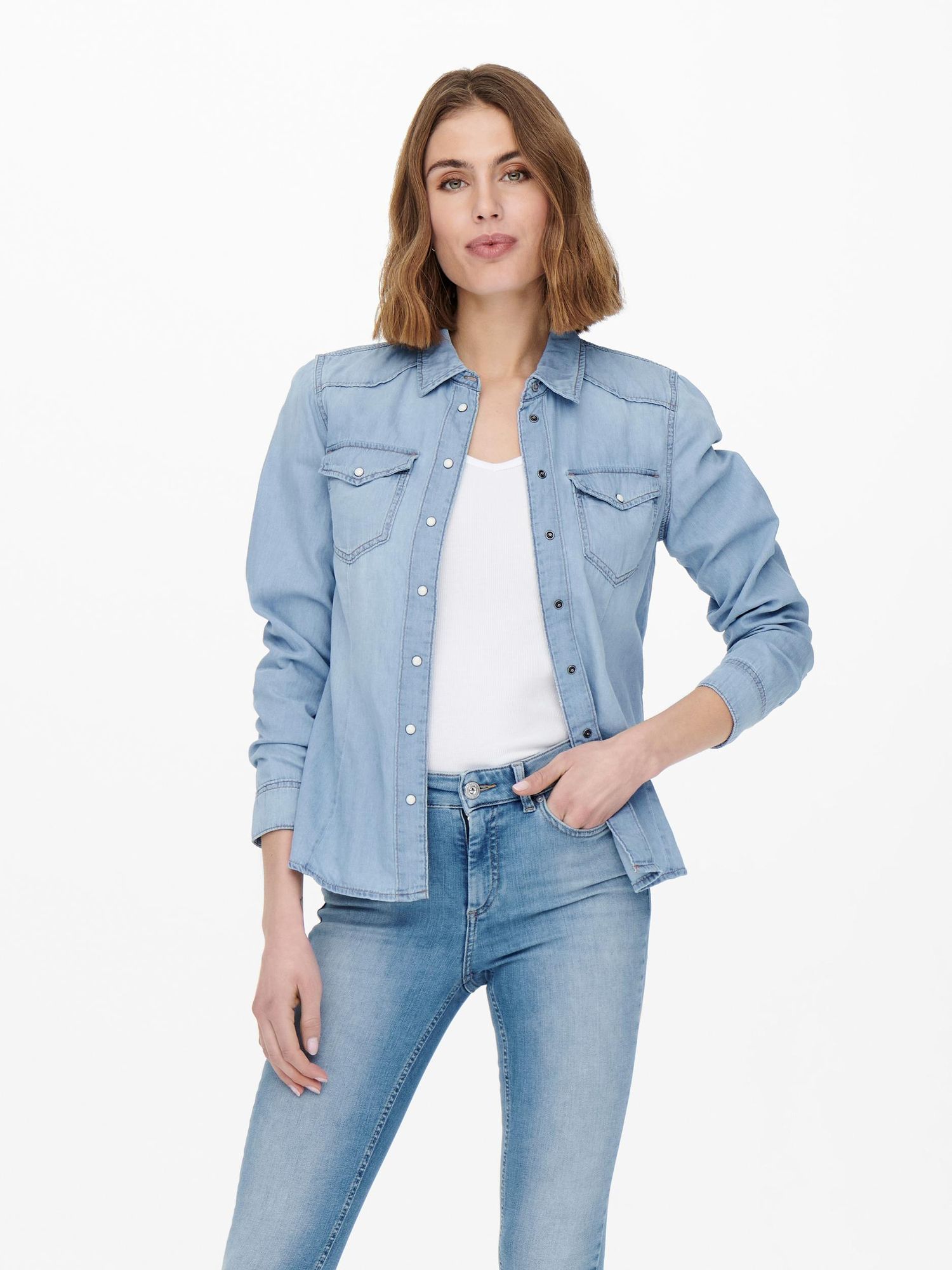 Onlrock It Dnm Ls Shirt Noos Light Blue Denim - dvjeans