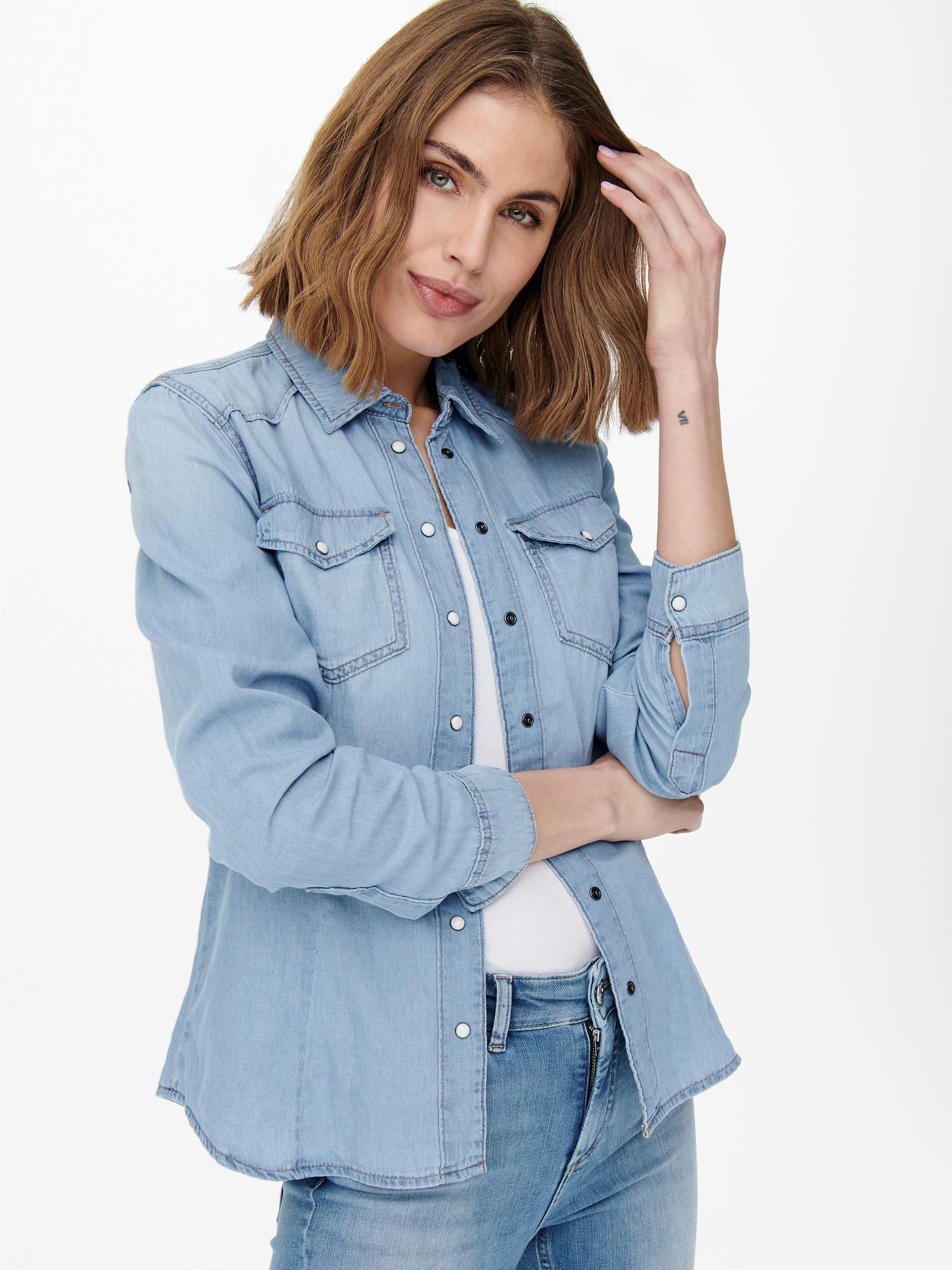 Onlrock It Dnm Ls Shirt Noos Light Blue Denim - dvjeans