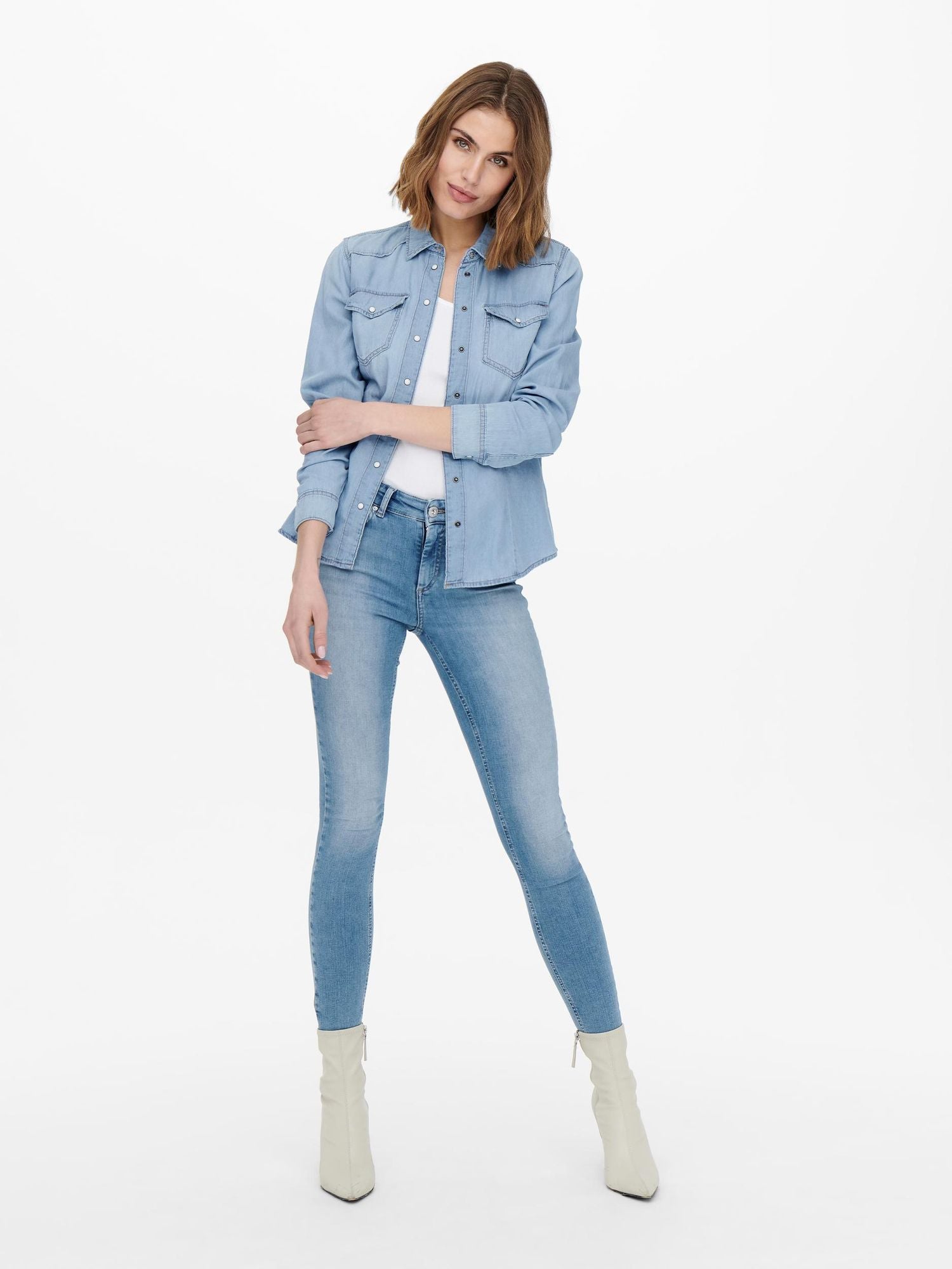 Onlrock It Dnm Ls Shirt Noos Light Blue Denim - dvjeans