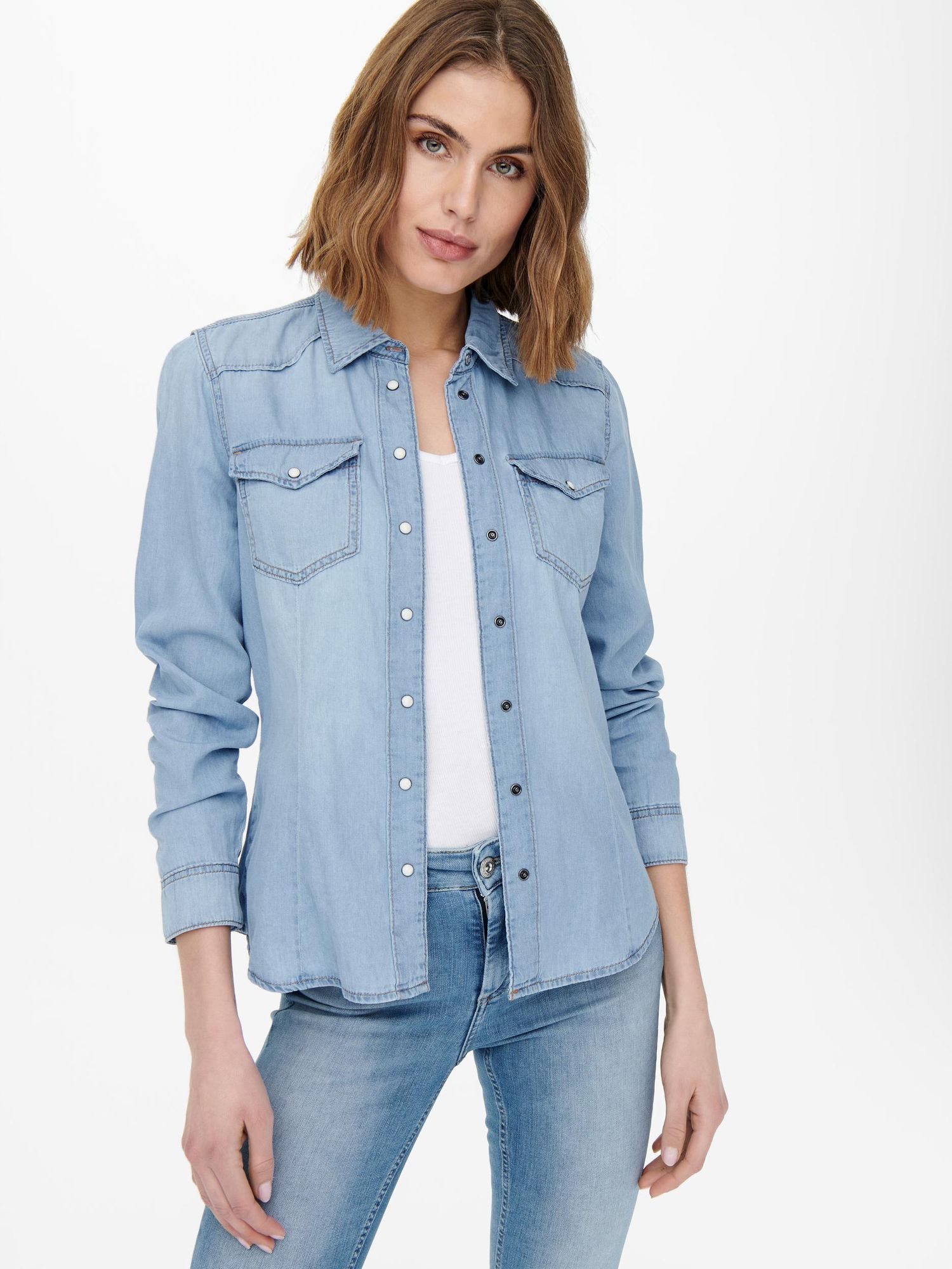 Onlrock It Dnm Ls Shirt Noos Light Blue Denim - dvjeans