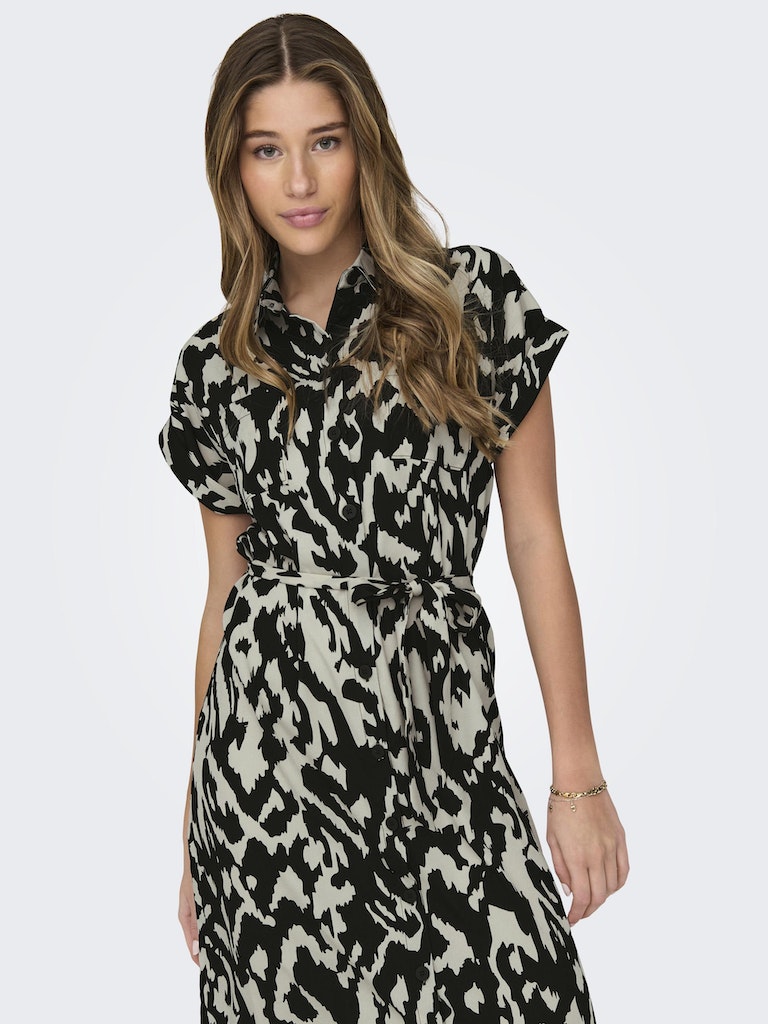 Vestido 15191953 de Only Onlhannover S/S Shirt Dress Noos Wvn Birch Black Graphic