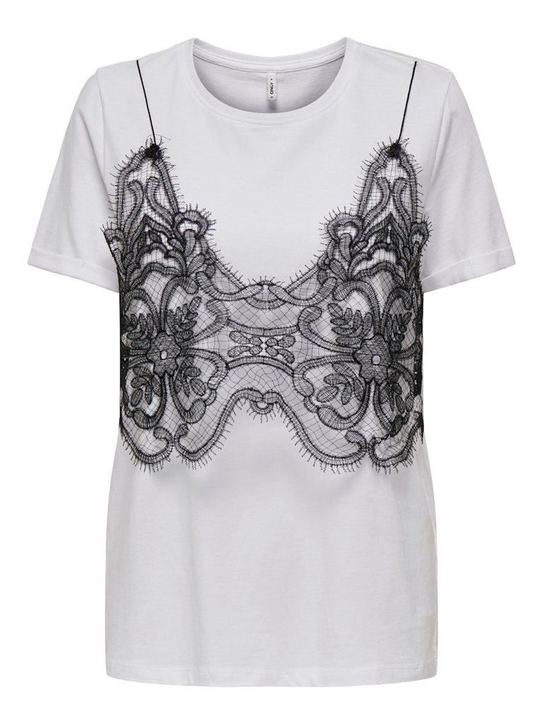 Camiseta Only 15337708 Onljenny S/S Mix Top Cs Jrs White Lace Top