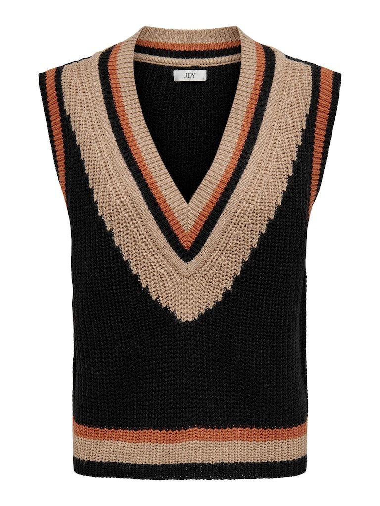 Jdyjusty V-Neck Colorblock Vest KntBlack W/ CHANTERELLE & AUBURN COLORBLOCK