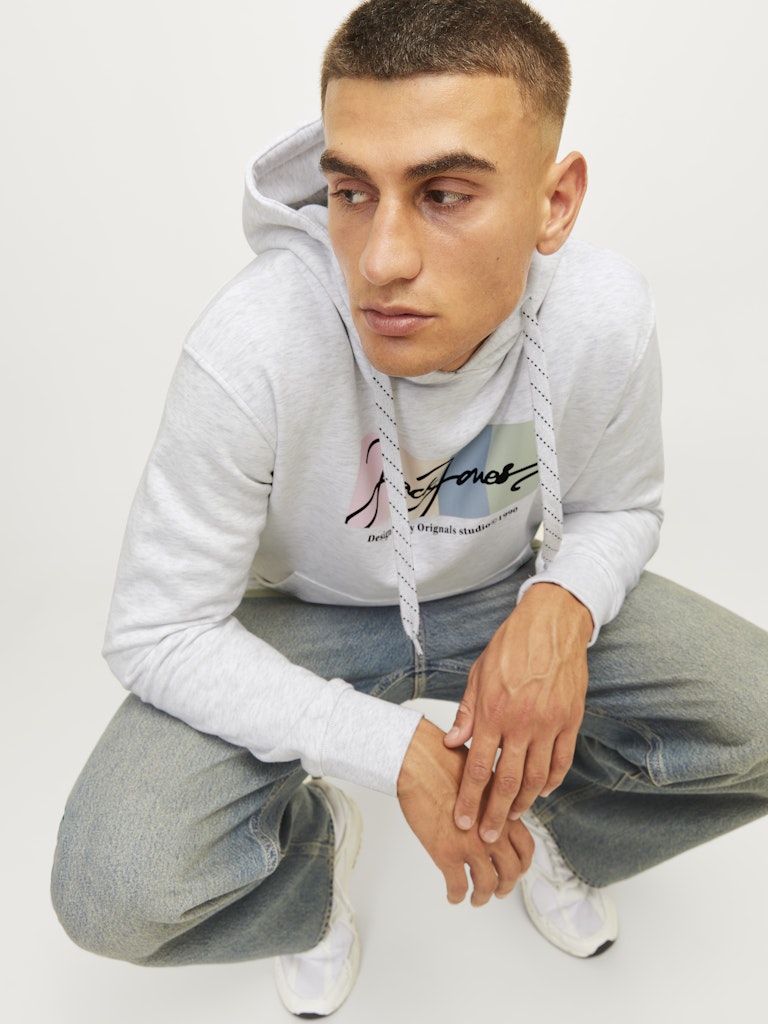 Jack & Jones Jorportland Block Branding Sweat Hood 12262421 Bright White Melange
