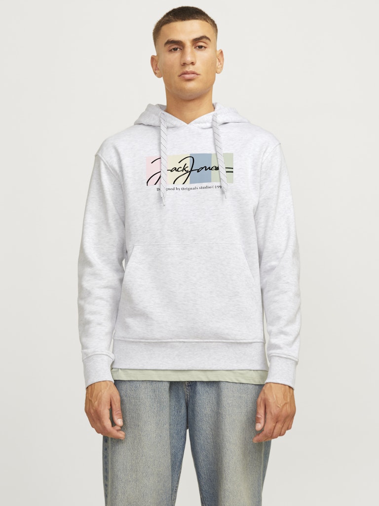 Jack & Jones Jorportland Block Branding Sweat Hood 12262421 Bright White Melange