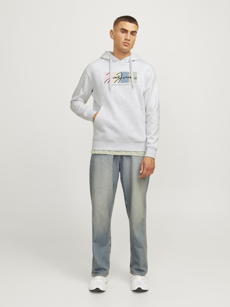 Jack & Jones Jorportland Block Branding Sweat Hood 12262421 Bright White Melange