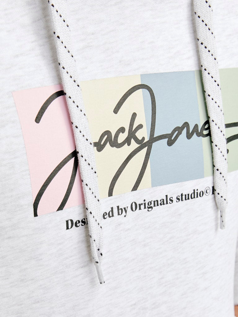 Jack & Jones Jorportland Block Branding Sweat Hood 12262421 Bright White Melange