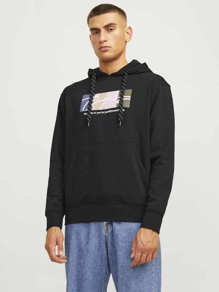 Jack & Jones Jorportland Block Branding Sweat Hood 12262421 Black