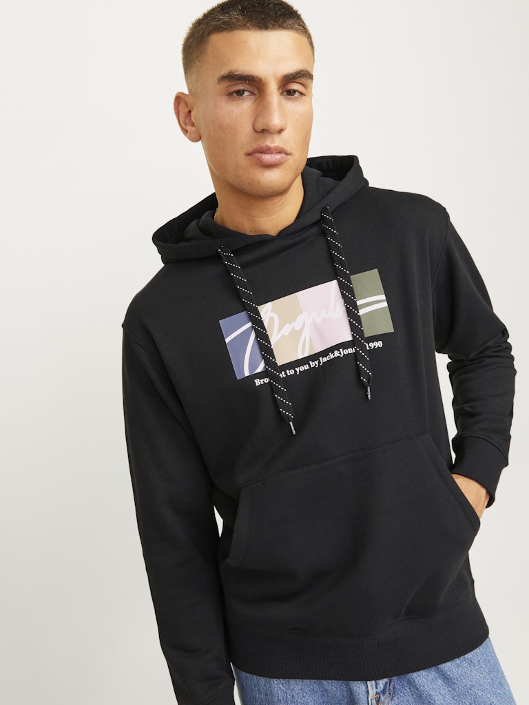 Jack & Jones Jorportland Block Branding Sweat Hood 12262421 Black